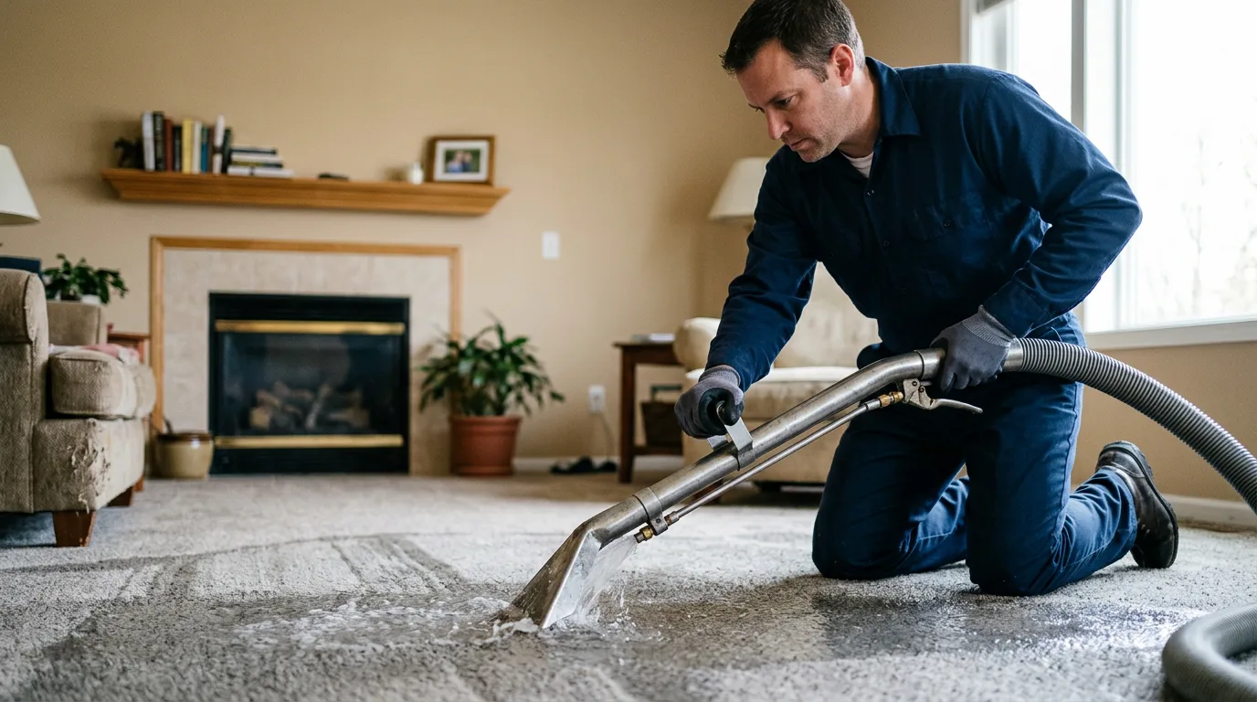 Water damage restoration technician working near Arcola, IL
